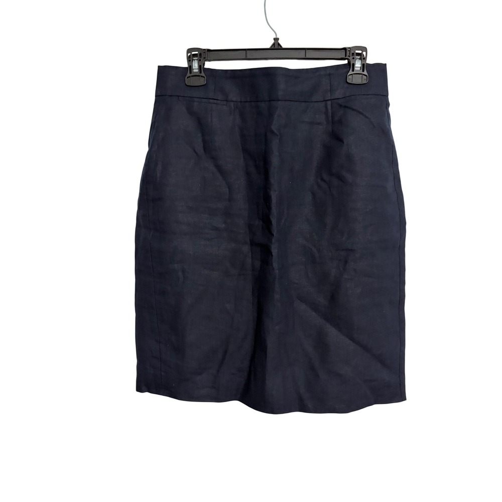 J.Crew Pencil Skirt Baird McNutt Irish Linen Navy Blue Professional 6 Old Money